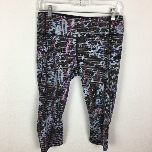 Lululemon Run: Top Speed Crop Floral Sport Tranquil Blue Multi / Black size 8 - Picture 2 of 7